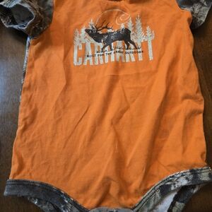 Carhartt Orange Baby Bodysuit with Elk Graphic
